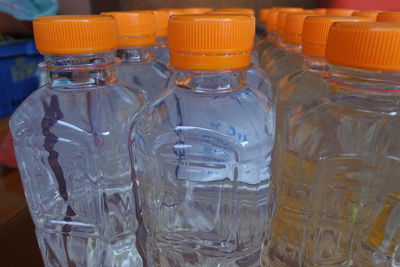 Close-up of empty glasses on table