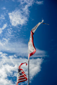 Low angle view of flag against sky