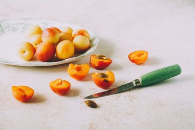 High angle view of fruits on table