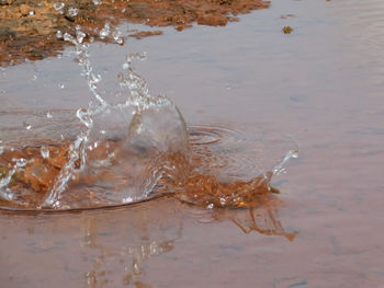 High angle view of splashing water in lake