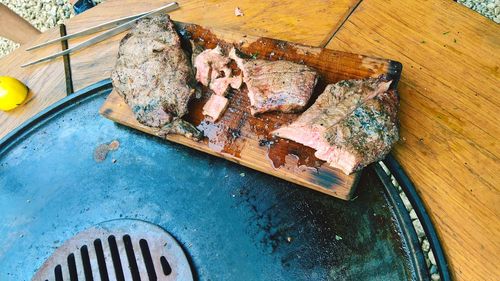 High angle view of food on table