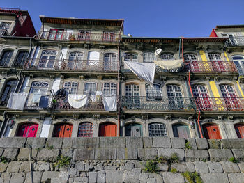 Laundry drying outside a residential building in porto, portugal