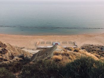 High angle view of beach against sea