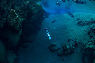 Scuba divers swimming in sea