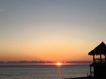 Scenic view of sea against clear sky during sunset