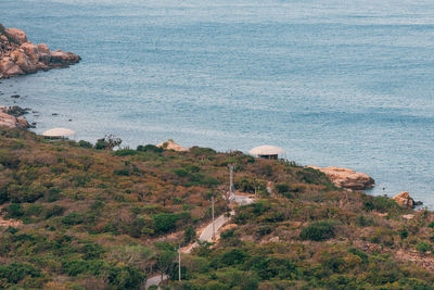 High angle view of rocks on beach