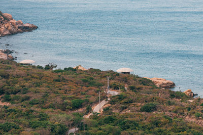 High angle view of rocks on beach