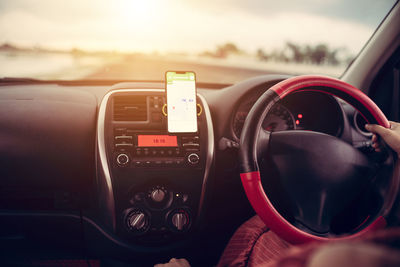 Close-up of camera in car