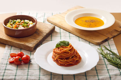 High angle view of food on table