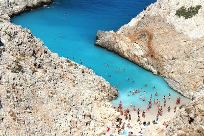 High angle view of people at beach