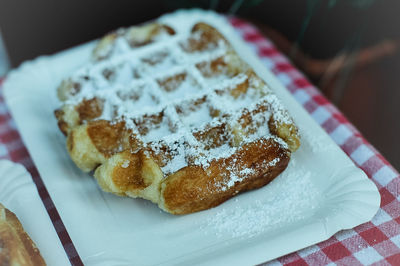 Close-up of waffle in plate