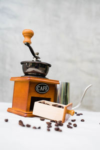 Close-up of coffee beans on table