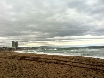 Scenic view of sea against cloudy sky