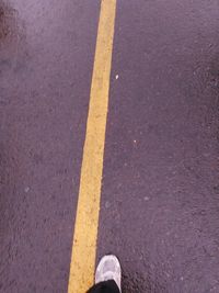 Low section of man standing on road