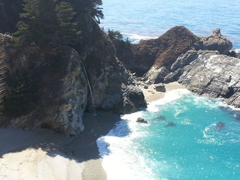 High angle view of rock formation in sea