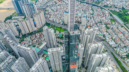 High angle view of buildings in city
