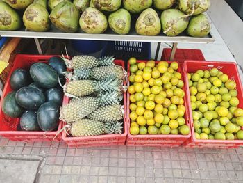 High angle view of fruits for sale in market