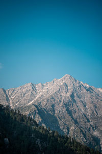 Scenic view of mountains against clear blue sky