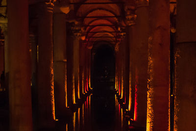 Illuminated corridor of temple