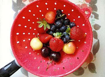 Directly above shot of strawberries in bowl