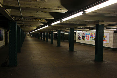 Illuminated subway station platform