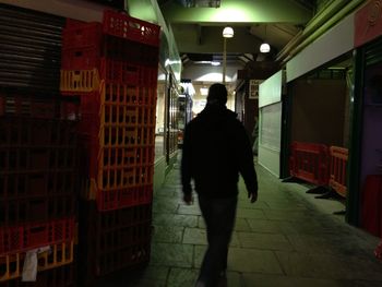 Rear view of woman standing at night