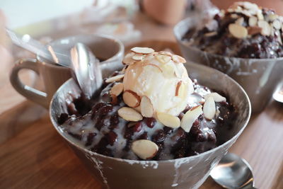 Close-up of ice cream on table