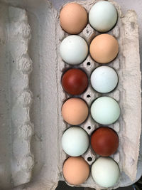 Directly above shot of eggs in crate
