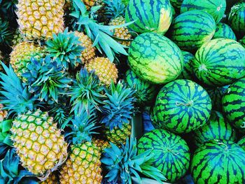 Full frame shot of pineapples for sale at market
