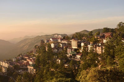 High angle shot of townscape against sky