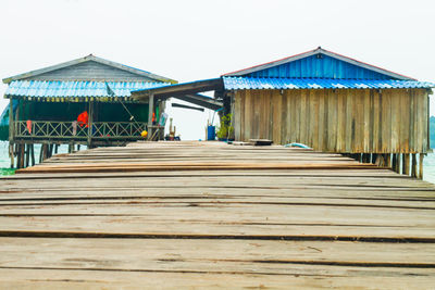 View of wooden house against clear sky