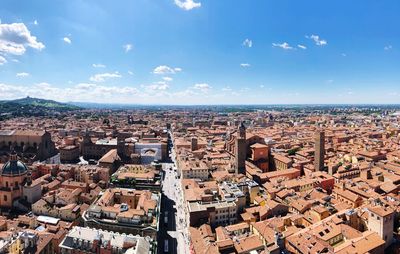 High angle shot of townscape against sky
