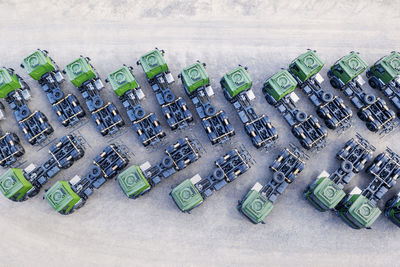 Aerial view of trucks on land