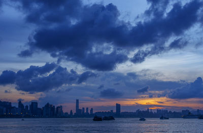 View of cityscape at sunset