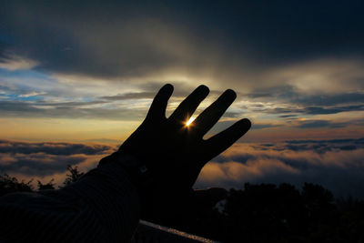 Silhouette person against sky during sunset