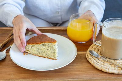 High angle view of breakfast served on table