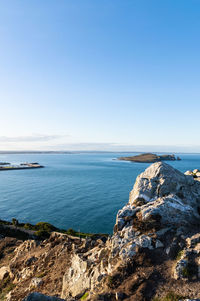 Scenic view of sea against clear sky