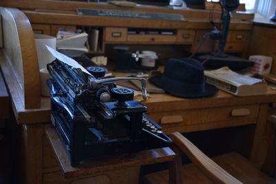 Close-up of papers on table