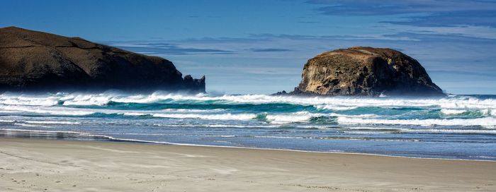 Scenic view of beach against sky