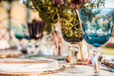 Close-up of beer glass on table