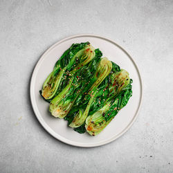 High angle view of food in plate on table