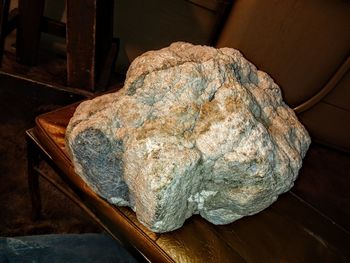 High angle view of rock on table