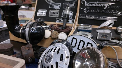 Close-up of old objects at market stall