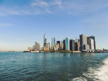 Sea with city in background