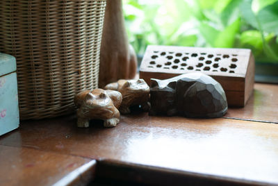 Close-up of a dog resting on table