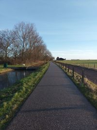 Road amidst bare trees against sky