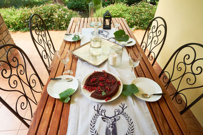 High angle view of food on table