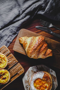 High angle view of croisant on table