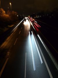 Light trails on road at night