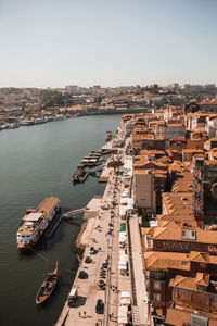 High angle view of boats in sea